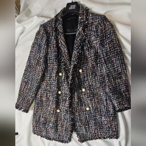 Chic Tweed Blazer with Gold Buttons